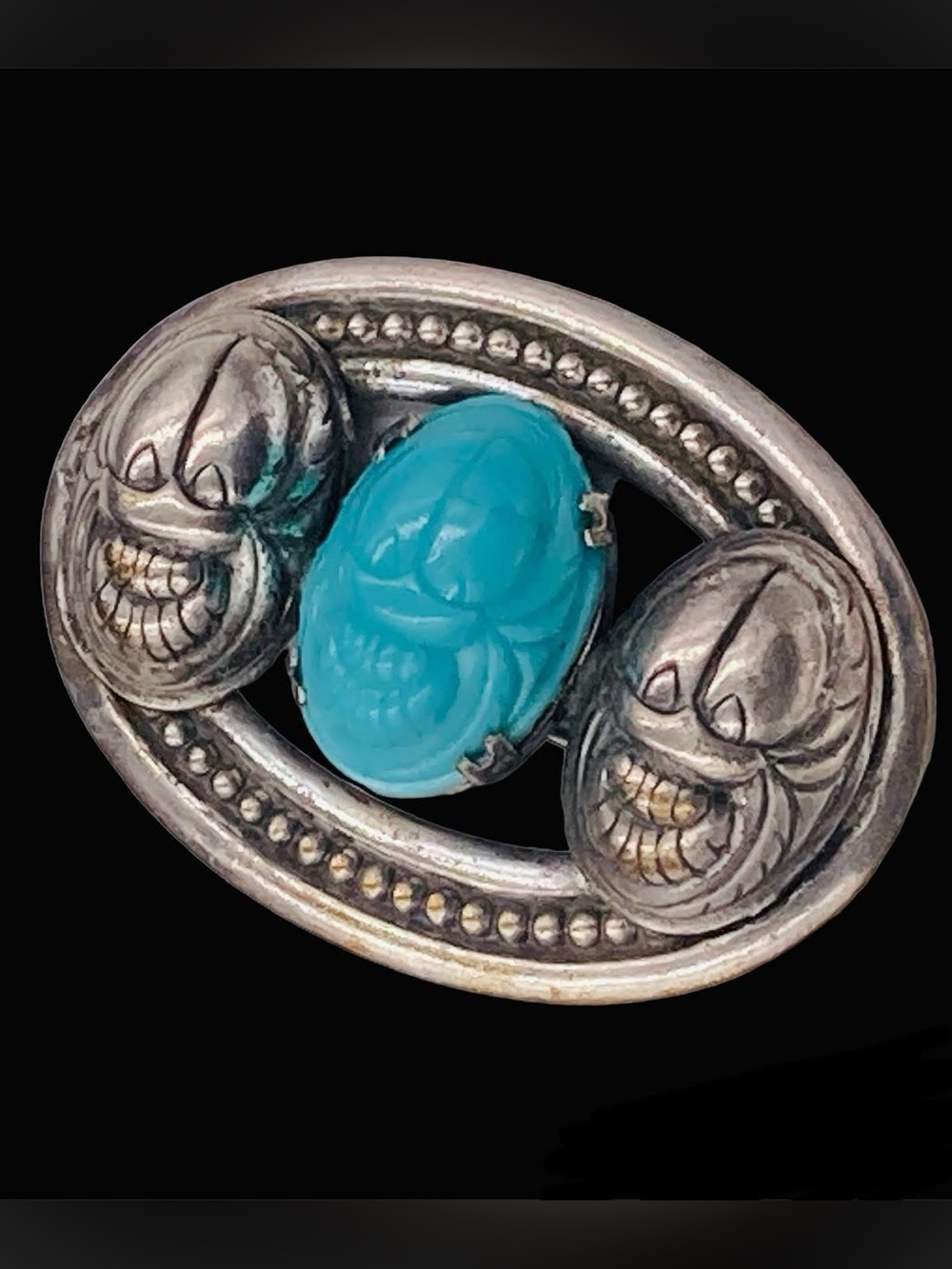 Vintage Egyptian Revival Blue Lucite Scarab Brooch